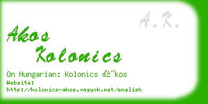 akos kolonics business card